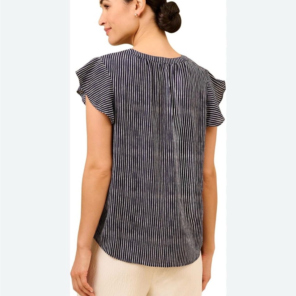 Adrianna Papell Women's Solid Short Ruffle Sleeve Popover Blouse Size XL